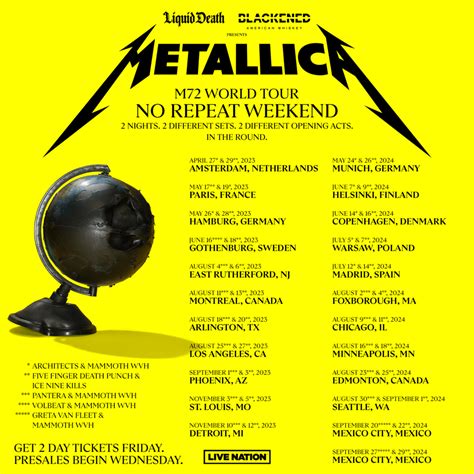 Buy Metallica tickets online at the best price and find out all the details on MyRockShows. . Metallica tour europe 2023